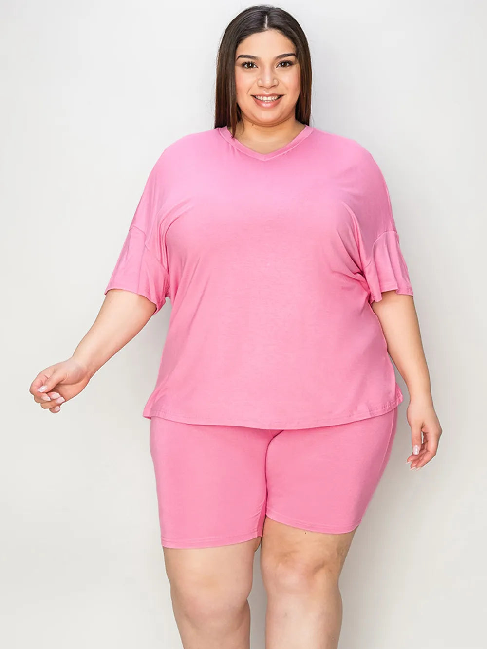 Basic Bae Full Size V Neck Drop Shoulder T Shirt and Shorts Set