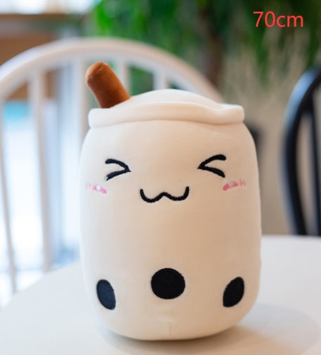 Cute Fruit Drink Plush Stuffed Soft Strawberry Milk Tea Boba Cup Toy Bubble Pillow Cushion Kids Gift White triangle
