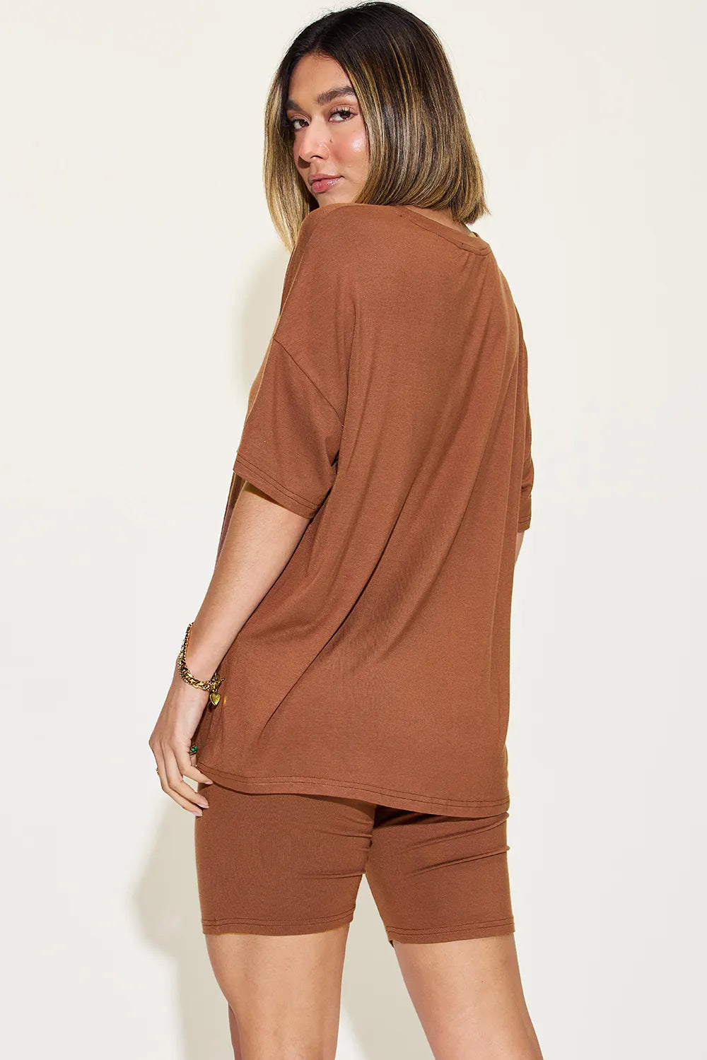 Basic Bae Full Size V Neck Drop Shoulder T Shirt and Shorts Set