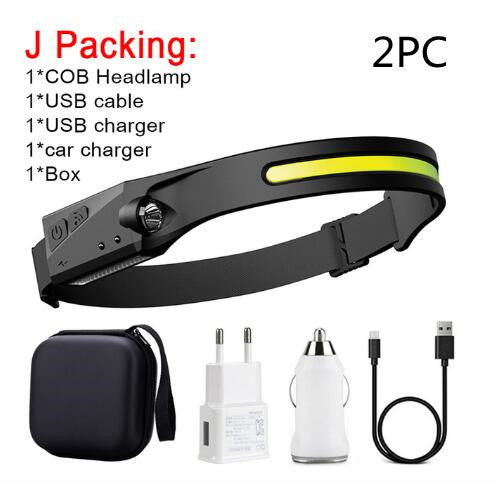 COB LED Induction Riding Headlamp Flashlight USB Rechargeable Waterproof Camping Headlight With All Perspectives