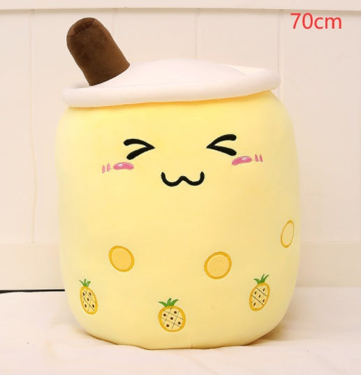 Cute Fruit Drink Plush Stuffed Soft Strawberry Milk Tea Boba Cup Toy Bubble Pillow Cushion Kids Gift Yellow / 70CM