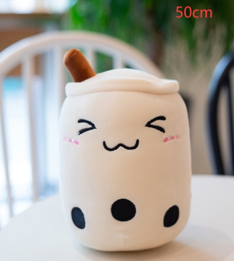 Cute Fruit Drink Plush Stuffed Soft Strawberry Milk Tea Boba Cup Toy Bubble Pillow Cushion Kids Gift White triangle