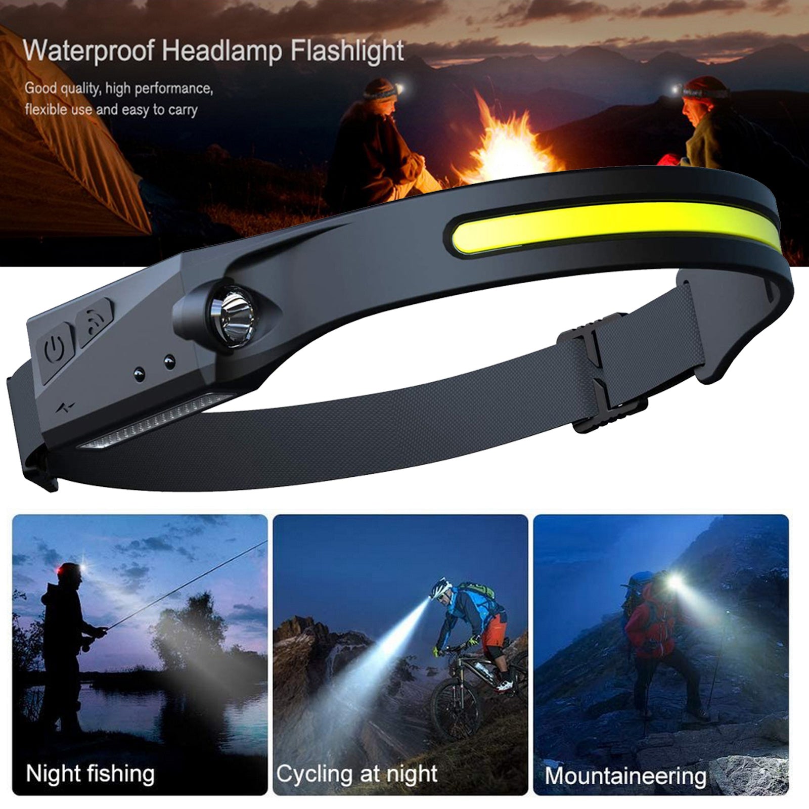 COB LED Induction Riding Headlamp Flashlight USB Rechargeable Waterproof Camping Headlight With All Perspectives