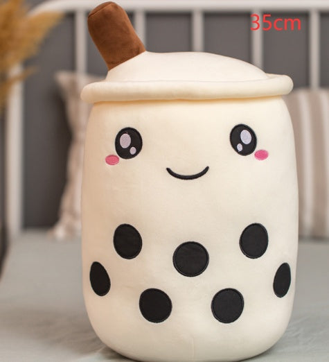 Cute Fruit Drink Plush Stuffed Soft Strawberry Milk Tea Boba Cup Toy Bubble Pillow Cushion Kids Gift White / 35CM