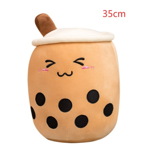 Cute Fruit Drink Plush Stuffed Soft Strawberry Milk Tea Boba Cup Toy Bubble Pillow Cushion Kids Gift Triangle / 35CM