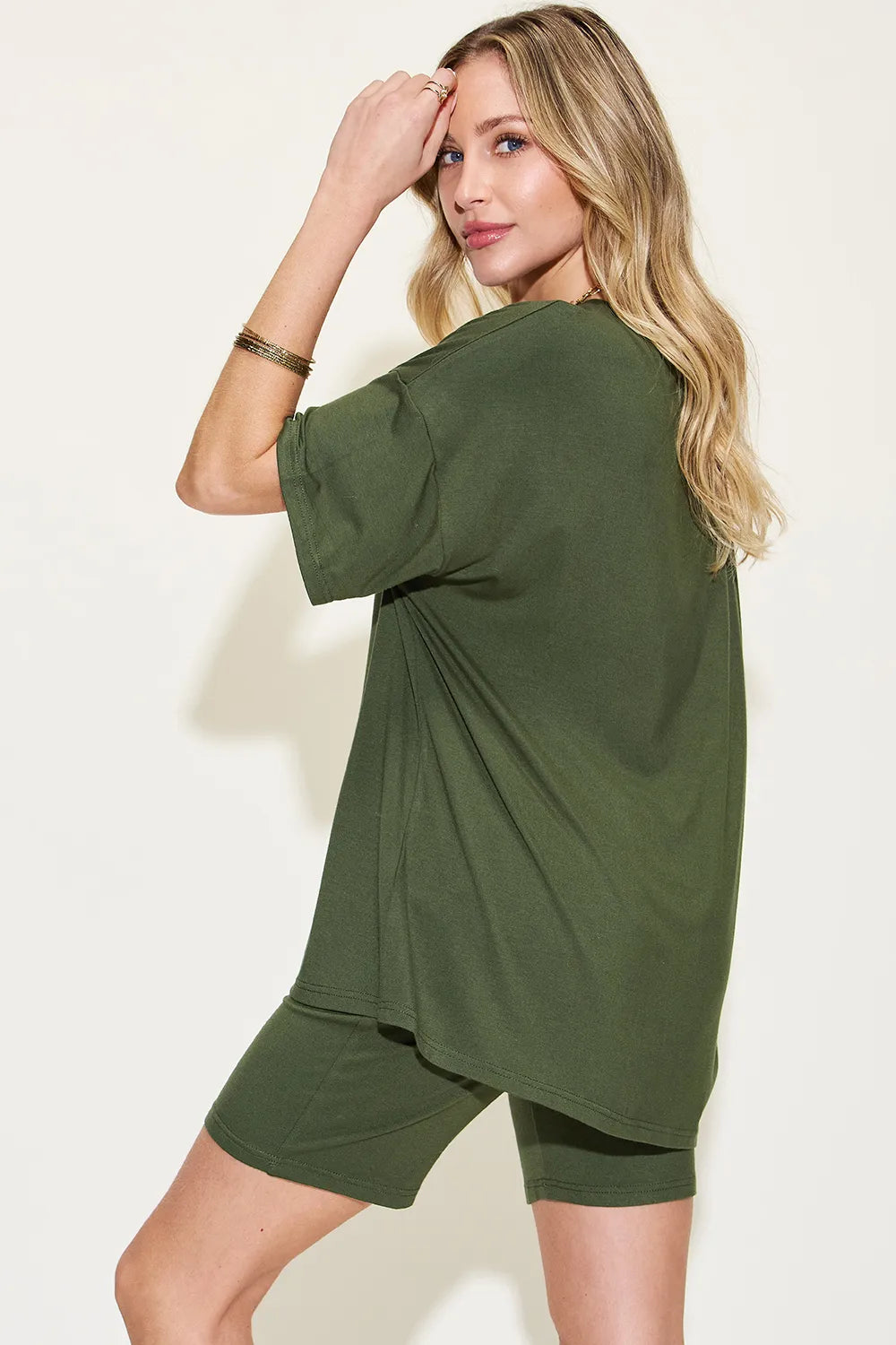Basic Bae Full Size V Neck Drop Shoulder T Shirt and Shorts Set