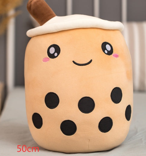 Cute Fruit Drink Plush Stuffed Soft Strawberry Milk Tea Boba Cup Toy Bubble Pillow Cushion Kids Gift Brown / 50CM