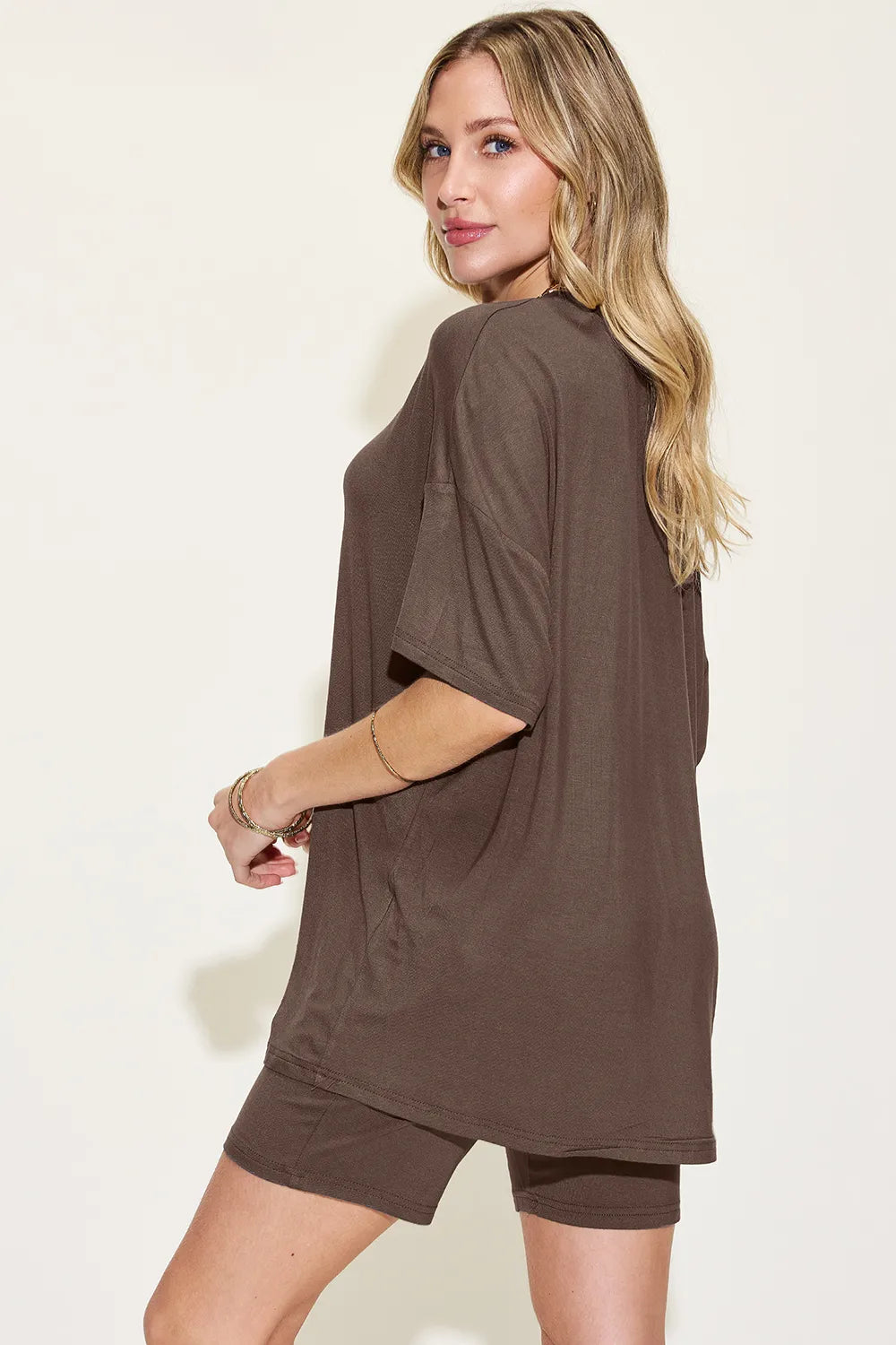 Basic Bae Full Size V Neck Drop Shoulder T Shirt and Shorts Set