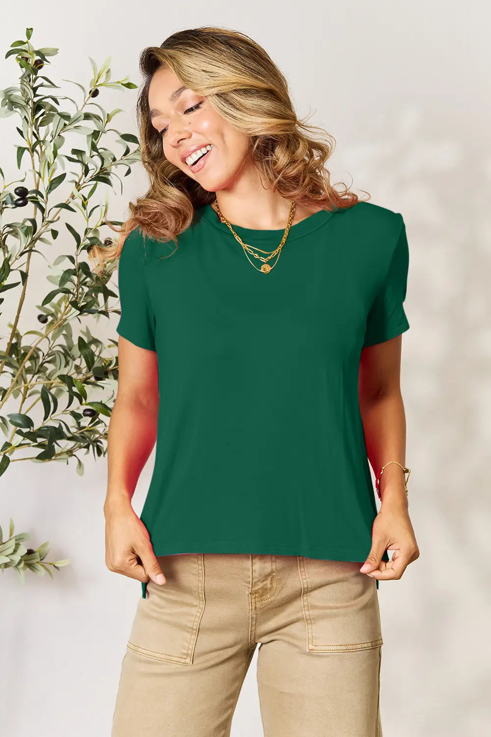 Basic Bae Full Size Round Neck Short Sleeve T Shirt Plus Green / S
