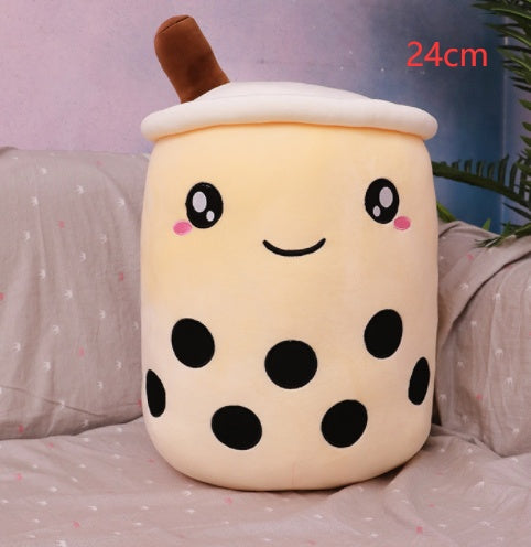 Cute Fruit Drink Plush Stuffed Soft Strawberry Milk Tea Boba Cup Toy Bubble Pillow Cushion Kids Gift light coffee / 24cm