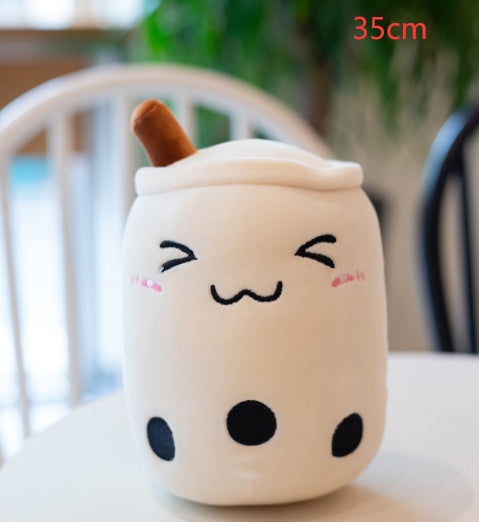Cute Fruit Drink Plush Stuffed Soft Strawberry Milk Tea Boba Cup Toy Bubble Pillow Cushion Kids Gift White triangle