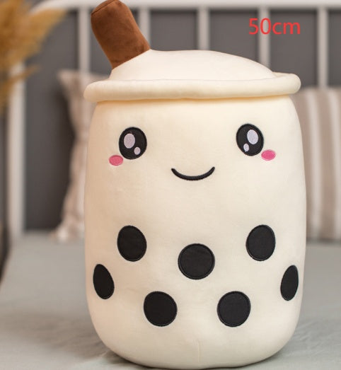 Cute Fruit Drink Plush Stuffed Soft Strawberry Milk Tea Boba Cup Toy Bubble Pillow Cushion Kids Gift White / 50CM
