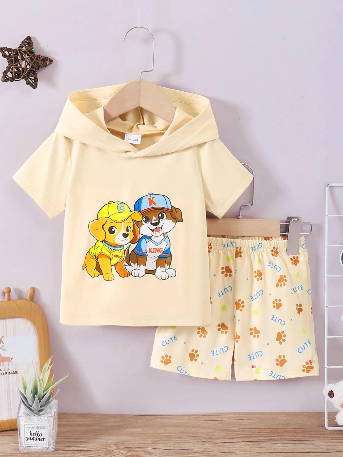 Children’s Dog Short Sleeve Hoodie and Shorts Set