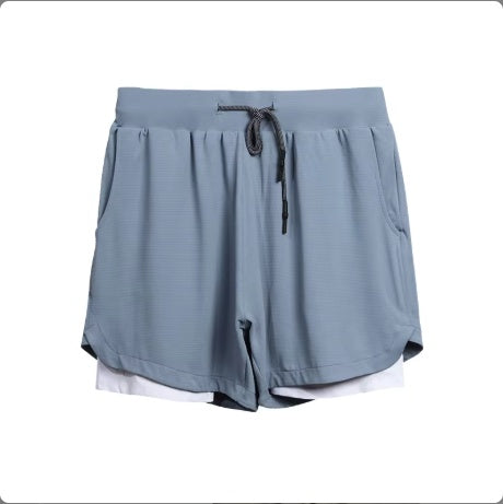Gym Clothing Men Quick Dry 2 In 1 Shorts Polyester Spandex Breathable Liner Running Fitness Gray blue / 2XL