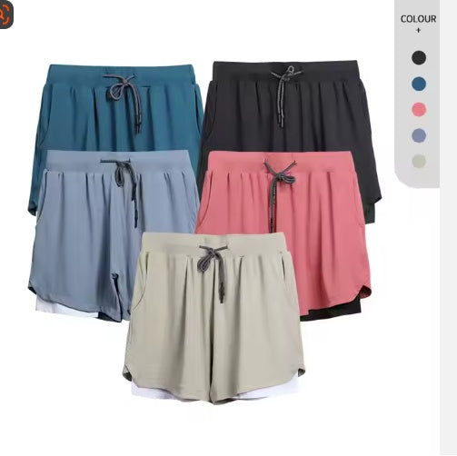 Gym Clothing Men Quick Dry 2 In 1 Shorts Polyester Spandex Breathable Liner Running Fitness