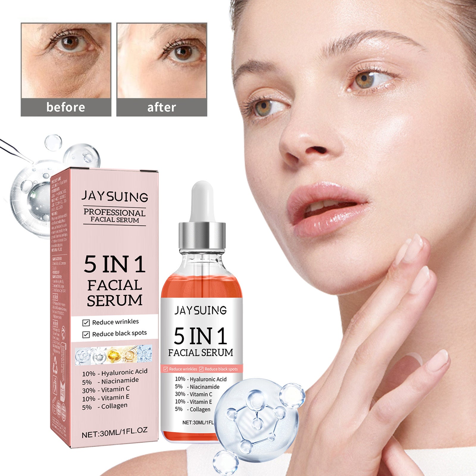 5 In 1 Facial Serum,30 Vitamin C Face Serum,Anti Aging Reduces Wrinkles Hydrating Collagen Serum