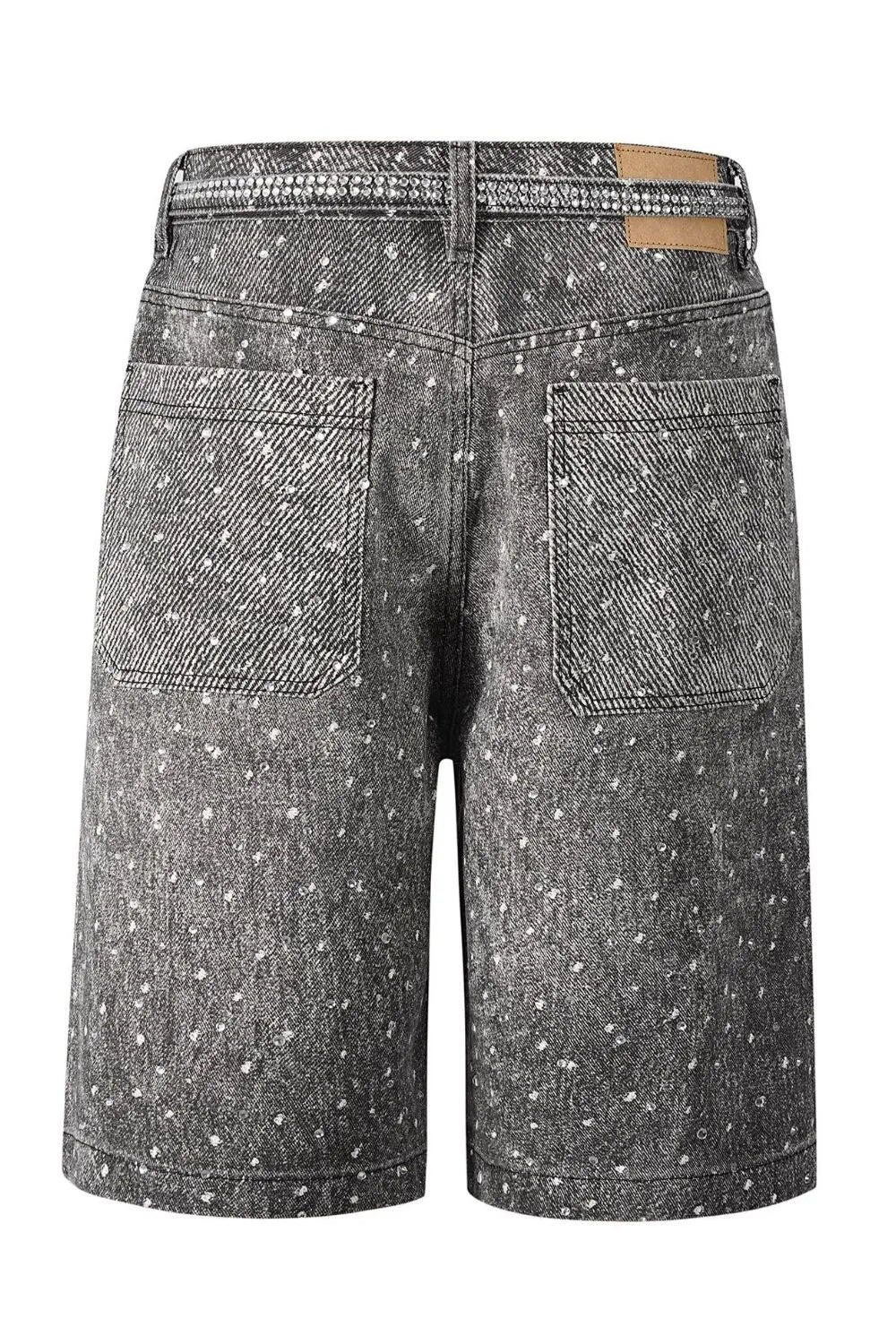 Men’s Washed Rhinestone Denim Bermuda Shorts