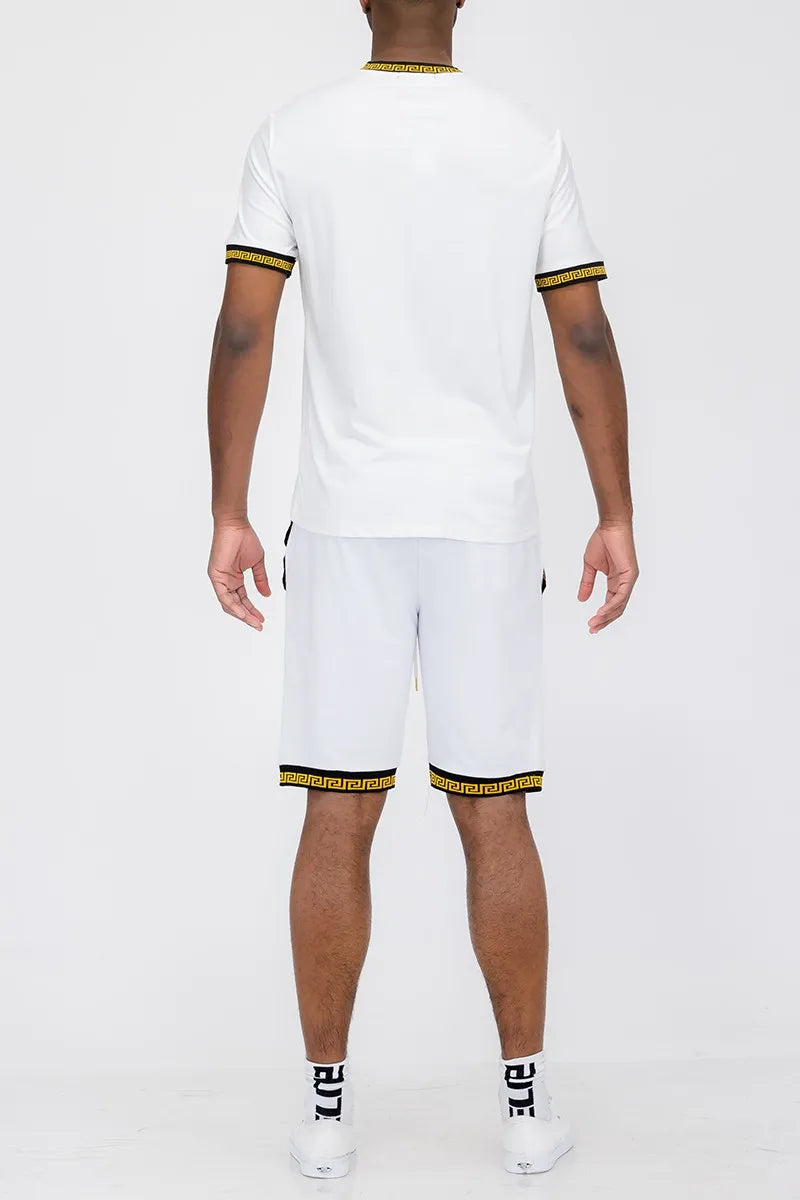 WEIV Men’s Full Size Lion Head Embroidery T shirt And Short Set Plus