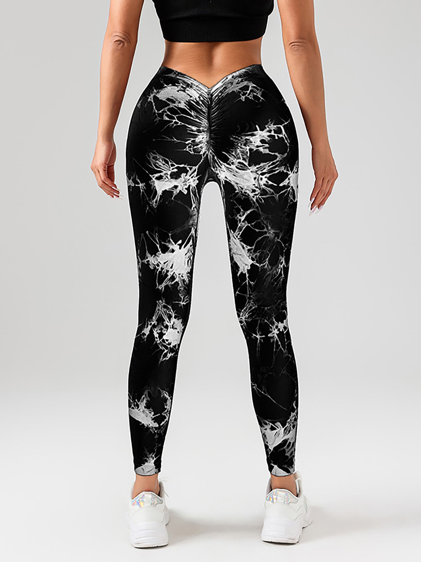 2 Pack Tie Dye High Waist V Back Yoga Leggings Peach Hip Enhancing Athleisure Tights Sport Style Fitness Pants