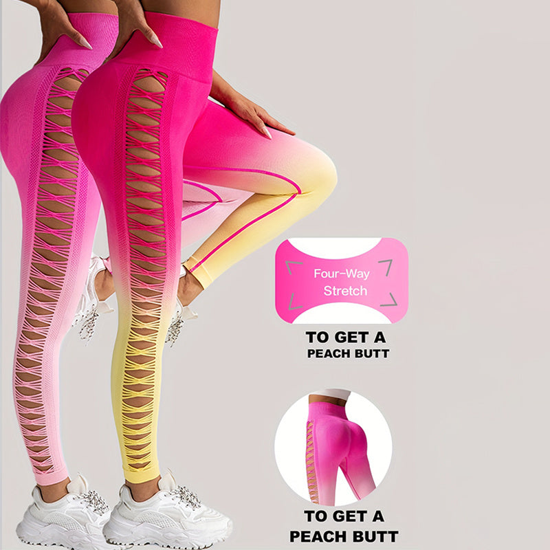 2 Pack Cut Out Ombre Gradient Color Hollow High waist Butt lifting Fitness Women’s Yoga Pants Waist Cutout Ripped Super