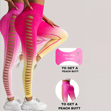 2 Pack Cut Out Ombre Gradient Color Hollow High waist Butt lifting Fitness Women’s Yoga Pants Waist Cutout Ripped Super