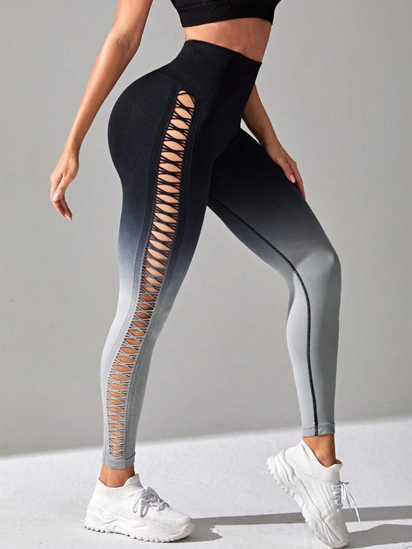 Women’s High Waisted Gradient Yoga Pants Cutout Leggings Booty Lifting Athletic Long Tights For Fitness Workout