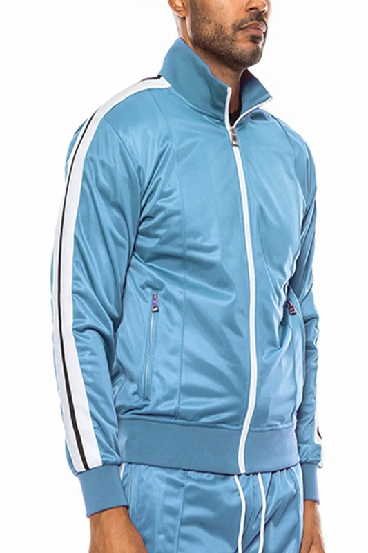 WEIV Men's Full Size Single Stripe Tape Zip Up Jacket Plus Size