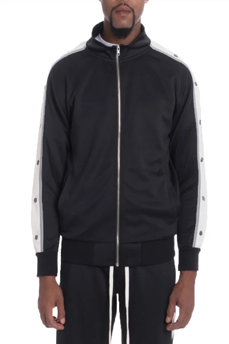 WEIV Men’s Zip Up Jacket with Side Snap Sleeve BLACK / S