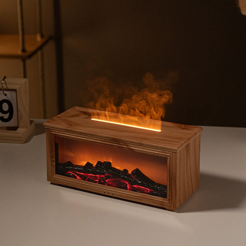 Simulation 3d Fireplace Flame Aroma Diffuser Household Desk Light Wood Grain