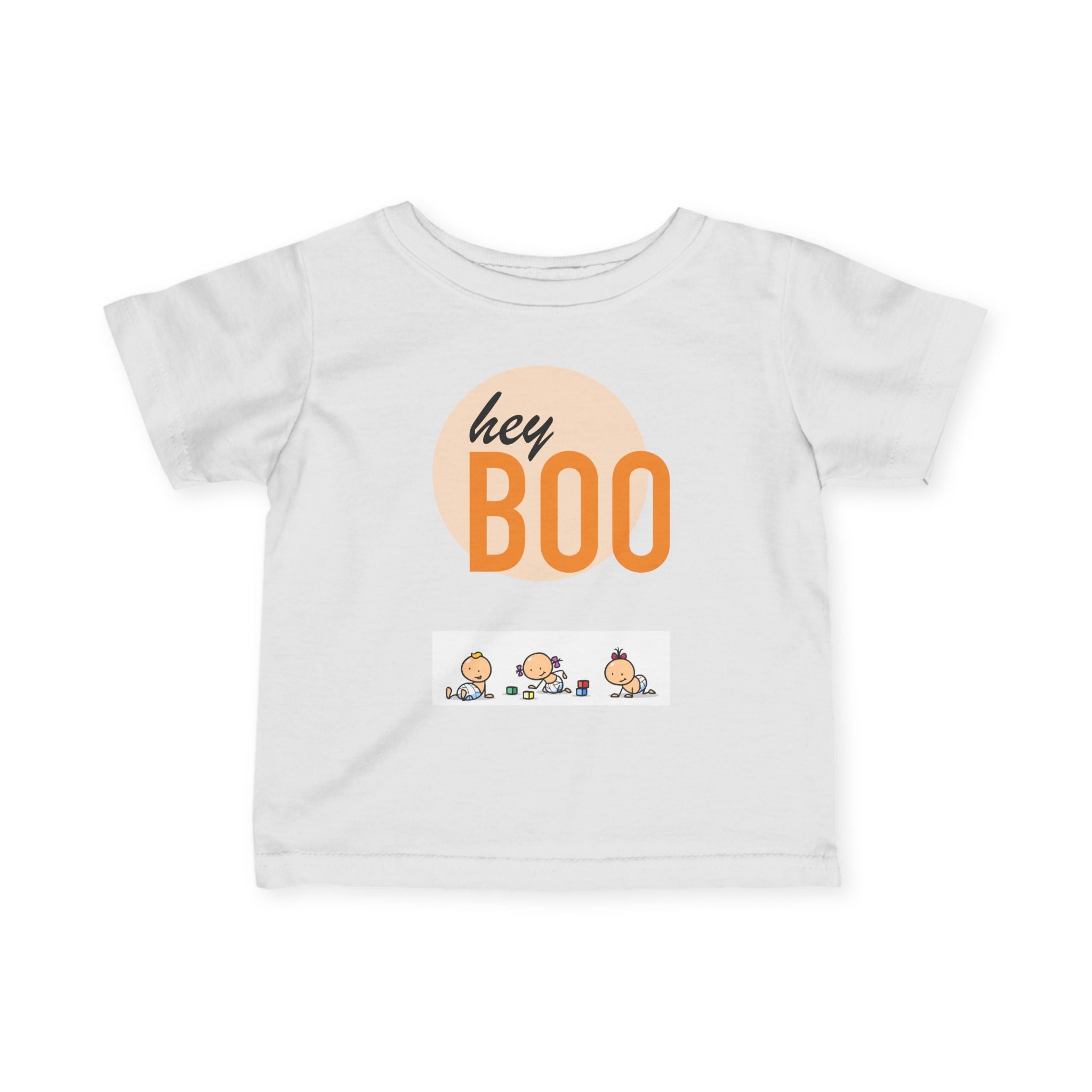 Adorable Infant Fine Jersey Tee ’Hey Boo’ for Fall Baby Showers Halloween or Everyday Fun! White / 6M