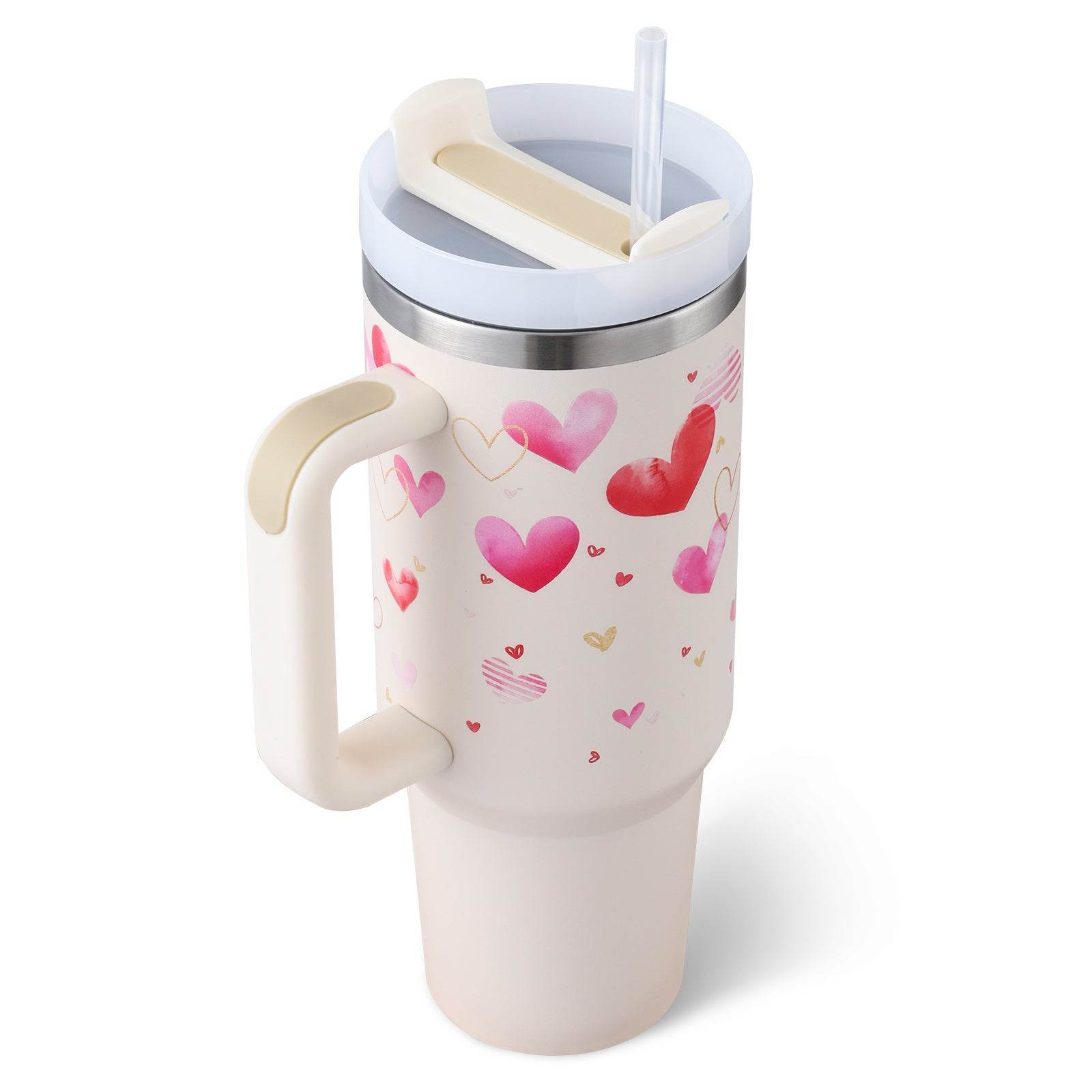 40 Oz Tumbler With Handle Straw Insulated Stainless Steel Spill Proof Vacuum Coffee Cup Lid Tapered Mug Gifts