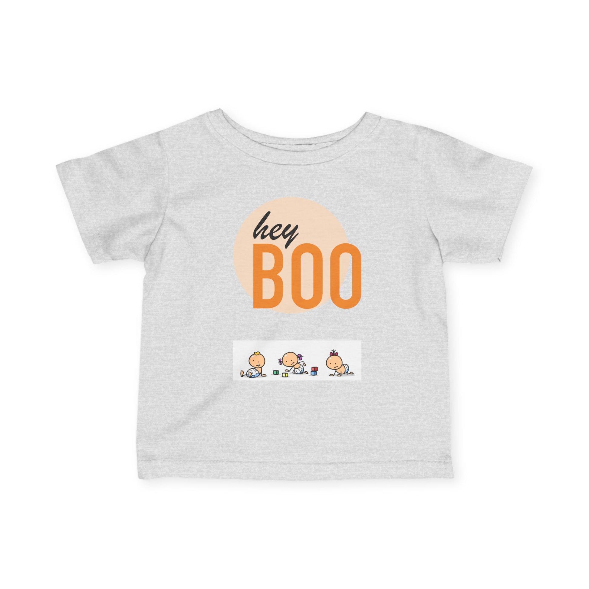 Adorable Infant Fine Jersey Tee ’Hey Boo’ for Fall Baby Showers Halloween or Everyday Fun! Heather / 6M