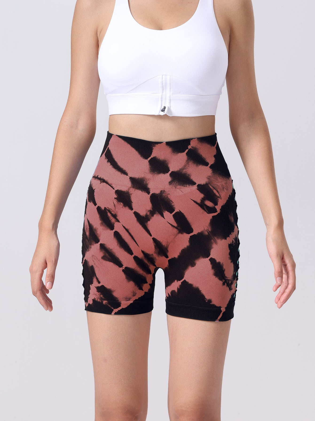 Women’s Tie dye Side Bow Hollow High Waist Hip Lifting Sports Fitness Yoga Shorts For Women Dye Workout Gym Scrunch