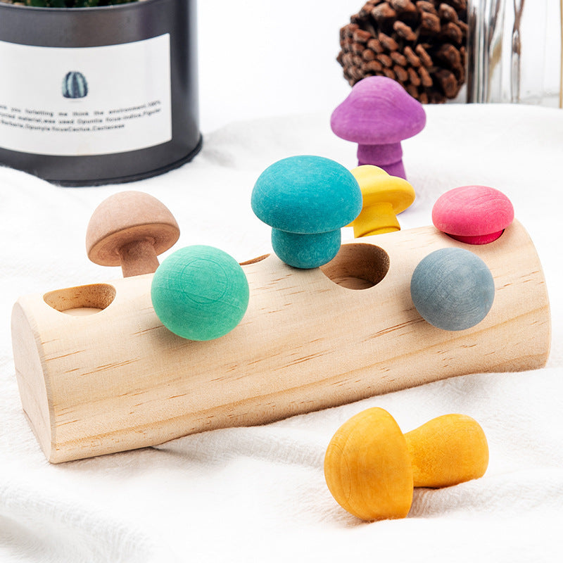 Simulation Mushroom Picking Game Wooden Toys Wood color