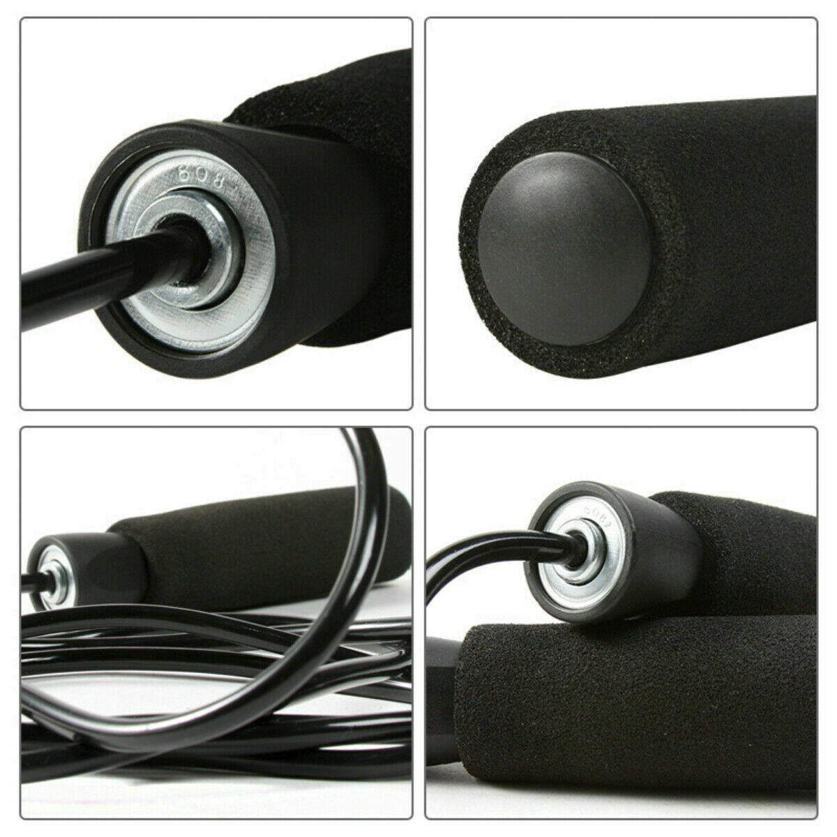 Gym Aerobic Exercise Boxing Skipping Rope Adjustable Bearing Speed Fitness Tangle Free Jumping Equipments Black