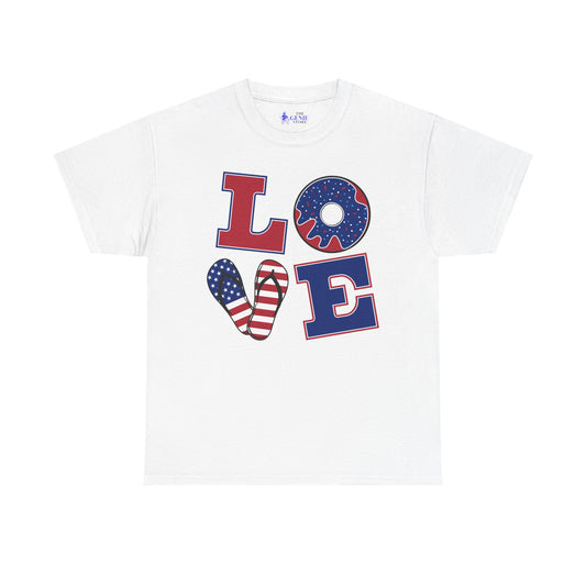 Patriotic Love Tee | 4th of July Shirt, Unisex Cotton Style, USA Love Shirt, Holiday Tee, Gift for America Lovers