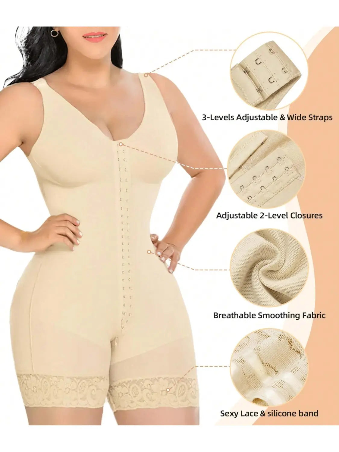 Fajas Colombianas Women’s Shapewear Full Body Sculpting After Abdominal Control Hip Lifter With Zipper Crotch Fitness
