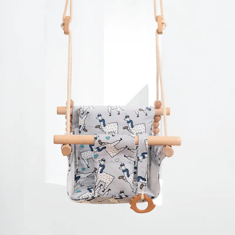 Cotton Canvas Baby Swing Chair Hanging Indoor Outdoor Safety Children’s Toy Wooden Seat With Cushion Room Decor