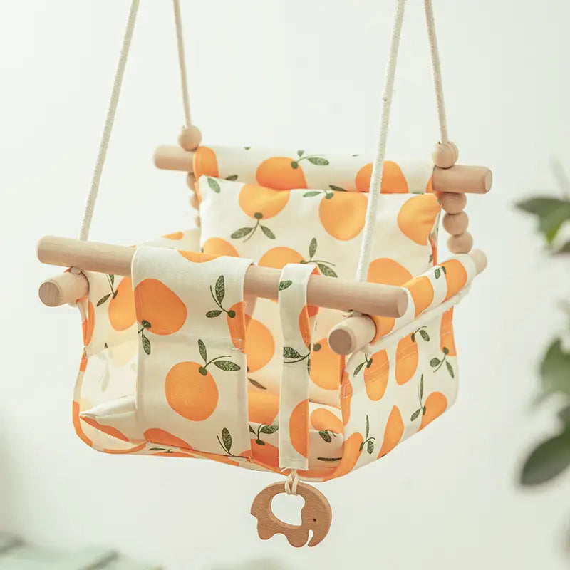 Cotton Canvas Baby Swing Chair Hanging Indoor Outdoor Safety Children’s Toy Wooden Seat With Cushion Room Decor