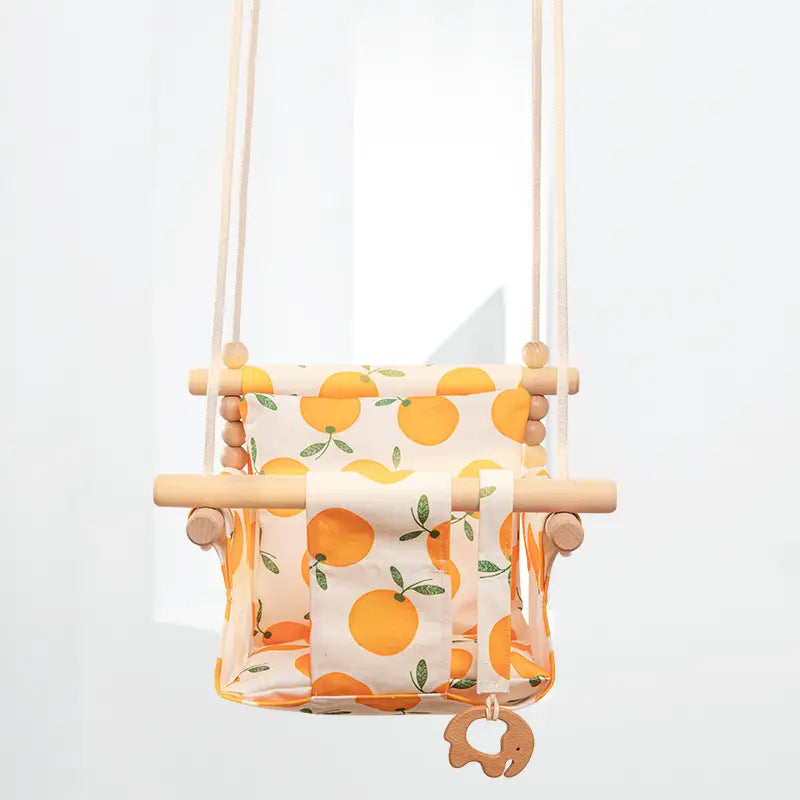 Cotton Canvas Baby Swing Chair Hanging Indoor Outdoor Safety Children’s Toy Wooden Seat With Cushion Room Decor