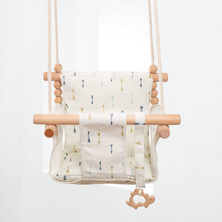 Cotton Canvas Baby Swing Chair Hanging Indoor Outdoor Safety Children’s Toy Wooden Seat With Cushion Room Decor Arrow