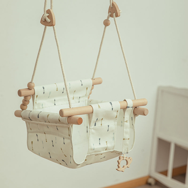 Cotton Canvas Baby Swing Chair Hanging Indoor Outdoor Safety Children’s Toy Wooden Seat With Cushion Room Decor