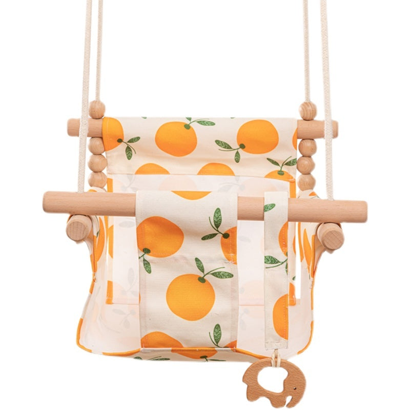 Cotton Canvas Baby Swing Chair Hanging Indoor Outdoor Safety Children’s Toy Wooden Seat With Cushion Room Decor Orange