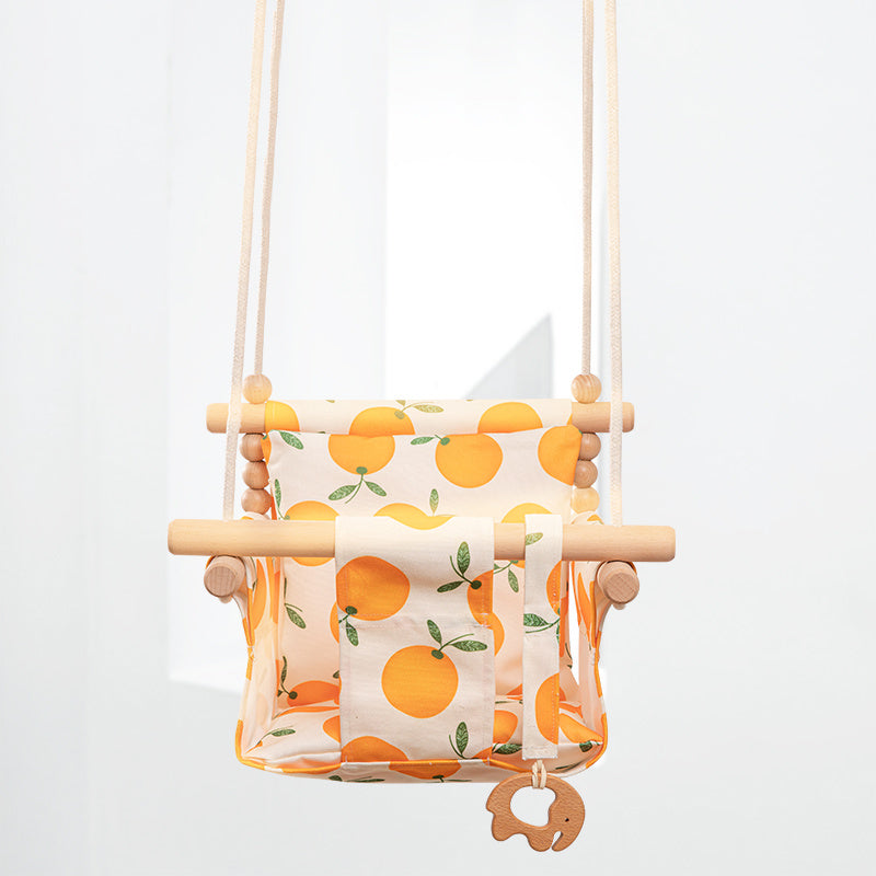 Cotton Canvas Baby Swing Chair Hanging Indoor Outdoor Safety Children’s Toy Wooden Seat With Cushion Room Decor