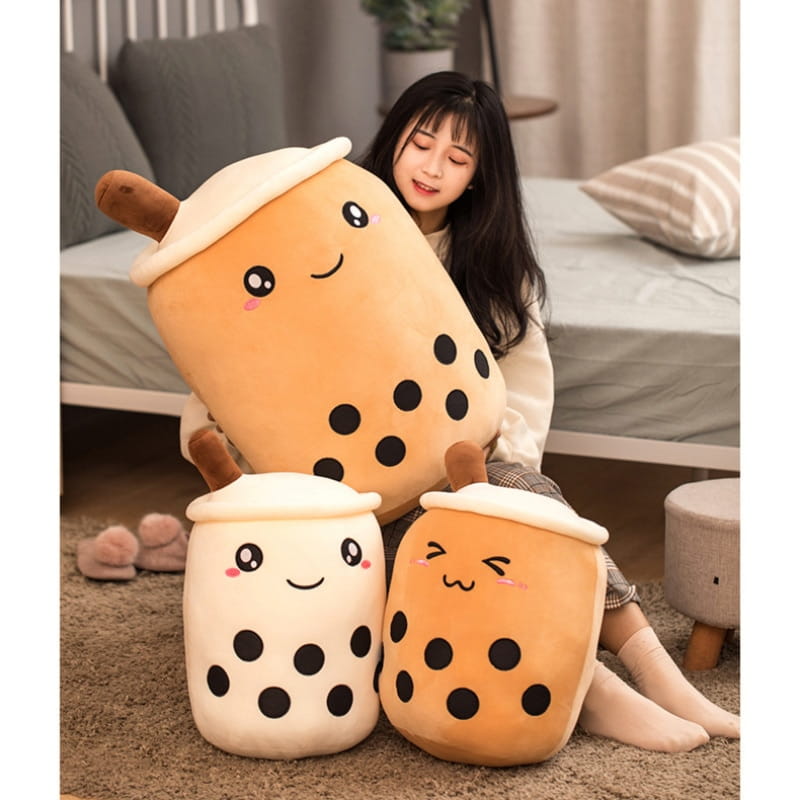 Cute Fruit Drink Plush Stuffed Soft Strawberry Milk Tea Boba Cup Toy Bubble Pillow Cushion Kids Gift