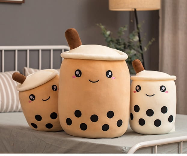 Cute Fruit Drink Plush Stuffed Soft Strawberry Milk Tea Boba Cup Toy Bubble Pillow Cushion Kids Gift