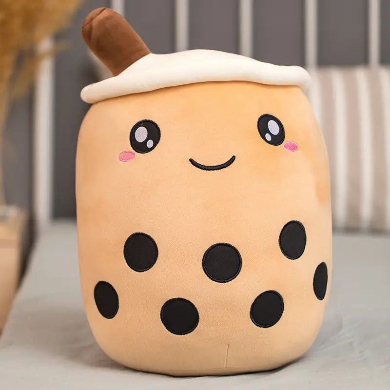 Cute Fruit Drink Plush Stuffed Soft Strawberry Milk Tea Boba Cup Toy Bubble Pillow Cushion Kids Gift