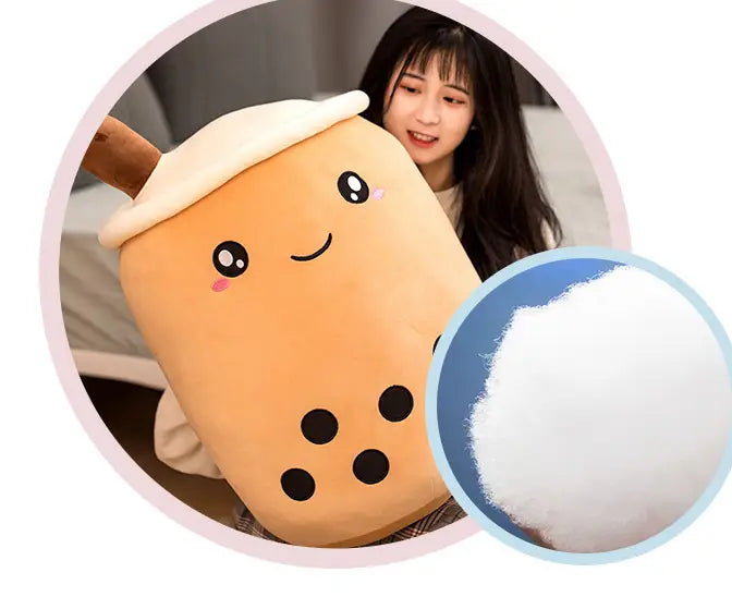 Cute Fruit Drink Plush Stuffed Soft Strawberry Milk Tea Boba Cup Toy Bubble Pillow Cushion Kids Gift