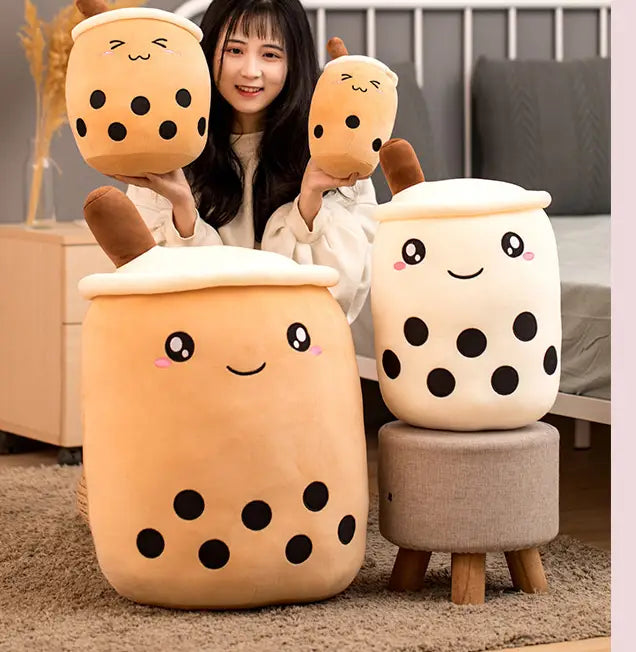 Cute Fruit Drink Plush Stuffed Soft Strawberry Milk Tea Boba Cup Toy Bubble Pillow Cushion Kids Gift