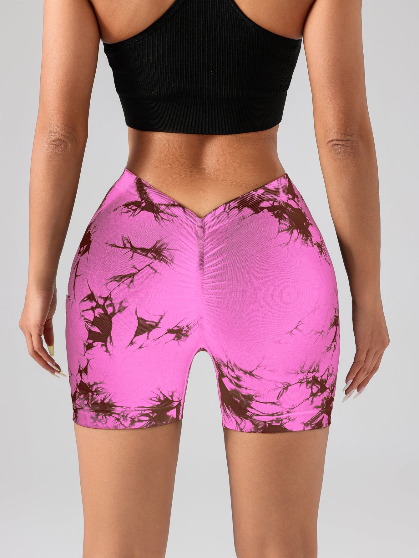 Women’s Tie Dye High Waist V Back Scrunch Yoga Shorts Seamless Sport Athletic With Stretch Fabric Fitness Workout